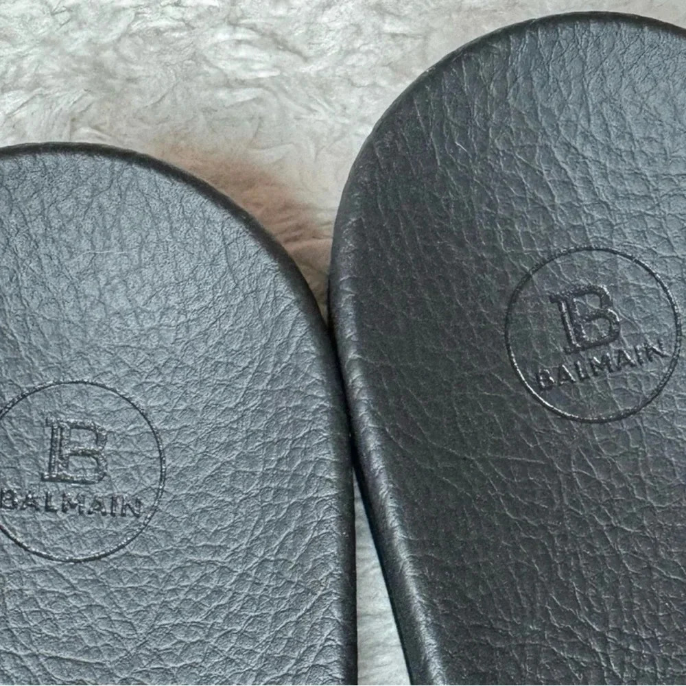 New in Box Balmain Symi Slided Leather Button Shoes Sandals Smooth Black Gold - Picture 8 of 15